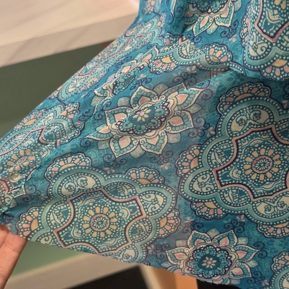 Vintage Fairy Teal Mesh Tankini Top Beach House 14 Tiered Mandala Print - Picture 7 of 15